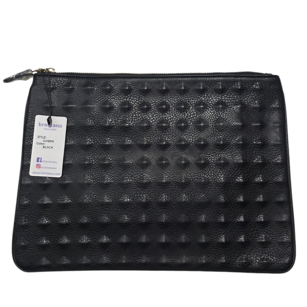 Brentano Clutch Women OS Black Studded Faux Leather Zipper Pouch CJ12019